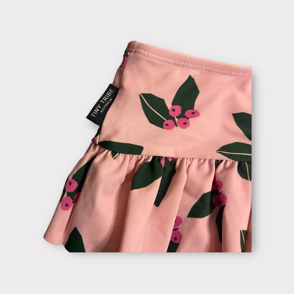 Tiny Tribe Berry Leaf Pattern Pink Ruffle Swim Bottom - Picture 3 of 4